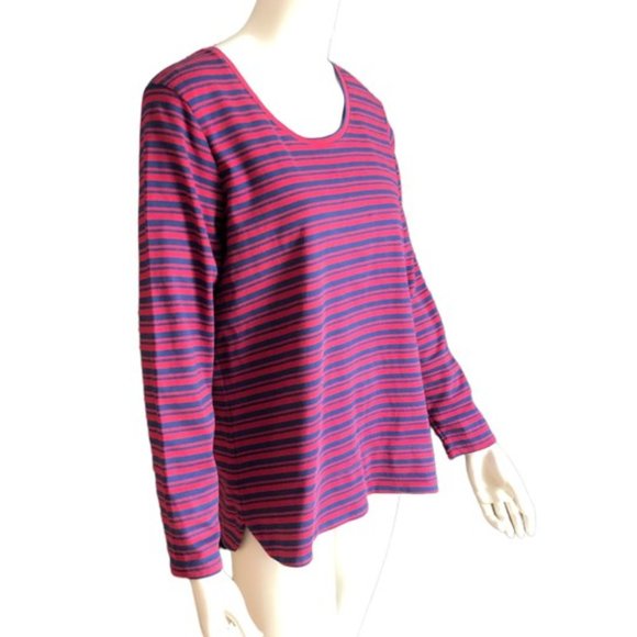 LL Bean Red & Navy Striped Long Sleeve Tee | 100% Cotton, XL Petite - Picture 3 of 8